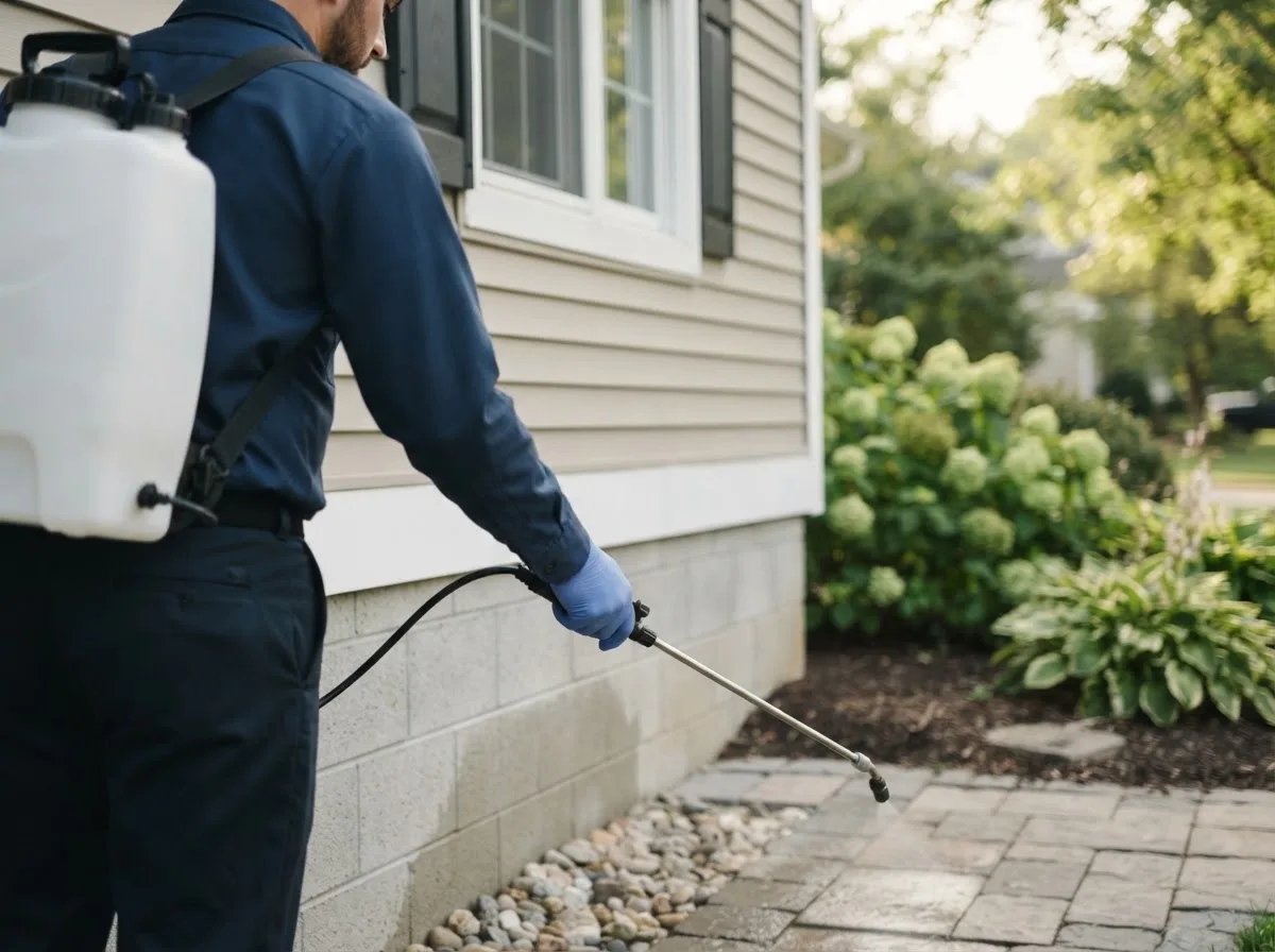 Pest control technician inspecting a home in Carthage, IL